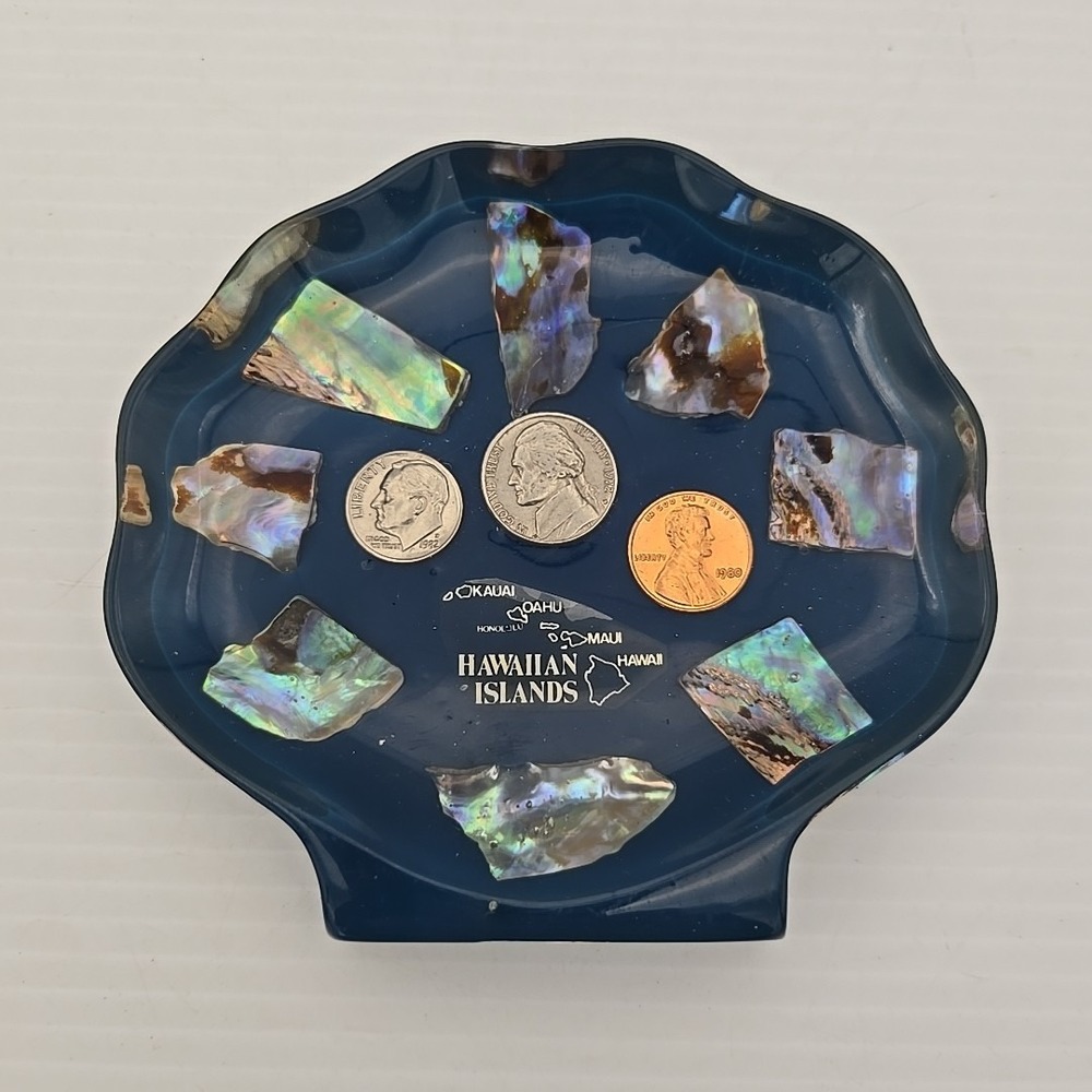 Vintage Hawaii Aloha Dolphin Hibiscus Ash Tray or Soap Dish W/ US‎ Coins